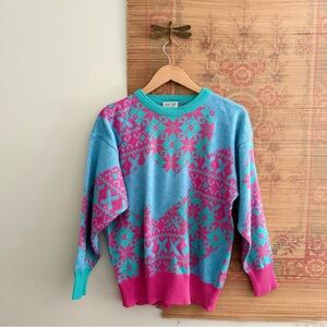 Vintage Skyr Nordic Print Wool Blend Colorful Pullover Sweater